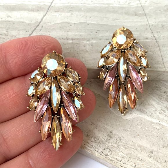 New ~ Anthropologie Ettika "Cry Me A River" Peachy Pink Crystal Drop Earrings - Picture 8 of 15